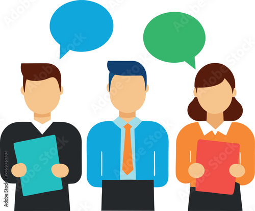 Group Of Office Workers Holding Speech Bubbles Discussing