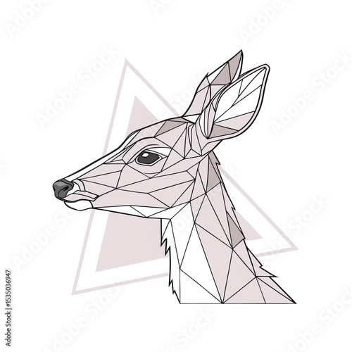 Minimalist Geometric Deer Fawn Head Illustration with Subtle Triangle Background - Modern Polygonal Wildlife Art