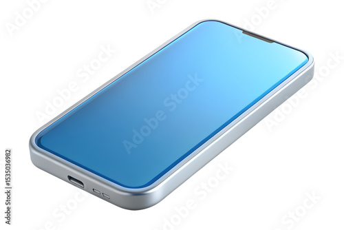 Sleek Silver Smartphone Icon 3 D Render Light Blue Screen
