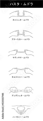 ハスタ・ムドラのポーズ　白黒イラストセット
