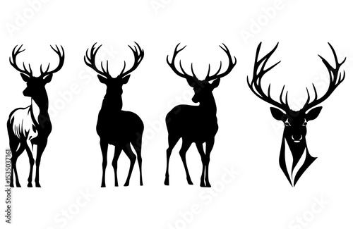 set of Deer silhouette vector on white background