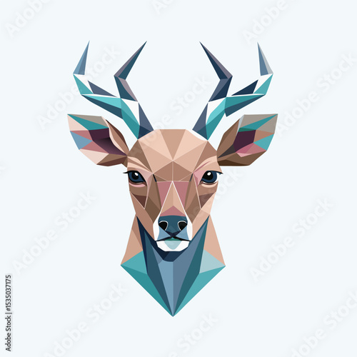 Geometric Polygonal Deer Head Illustration - Abstract Cubist Art with Modern Low Poly Design for Wildlif