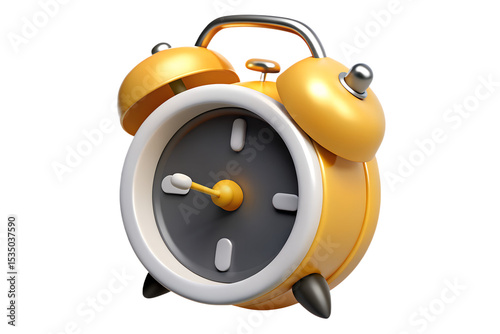 Yellow Retro 3 D Rendered Alarm Clock Icon White Face