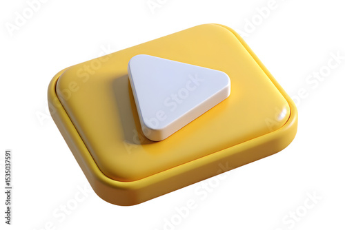 Yellow Square Button with White Play Icon 3 D Render