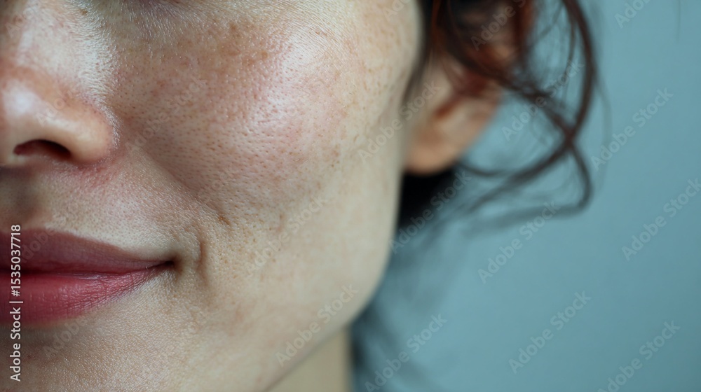 Obraz premium 肌のトラブル 日本人女性 クローズアップ(スキンケア シミ 二キビ 赤み たるみ ゆるみ )