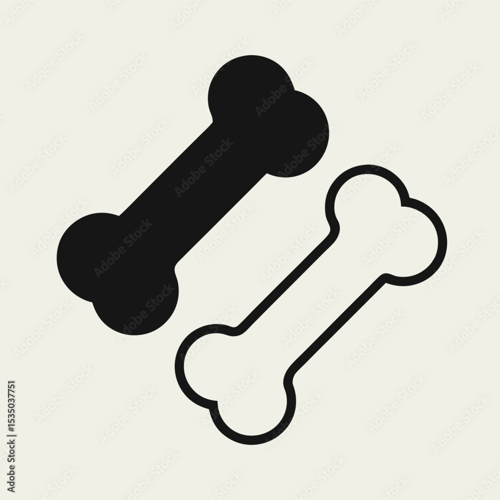 Two Dog Bones Vector Illustration - Gray and White Pet Treat Icons with Outlines for Animal Themes Two Dog Bones Vector Illustration - Gray and White Pet Treat Icons with Outlines for Animal Themes