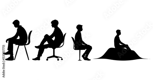 Office worker sitting silhouettes vector set isolated on Transparent Background