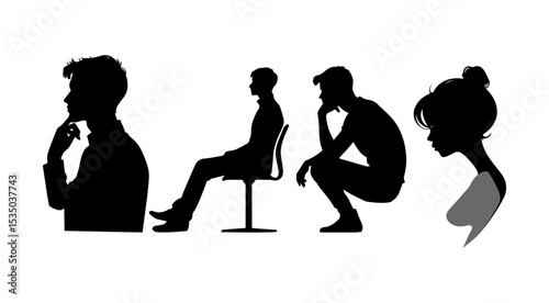 Office worker silhouettes vector set isolated on Transparent Background