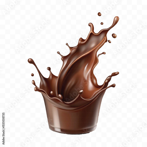 abstract 3d smooth liquid chocolate splash in different style isolated on transparent background