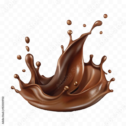 abstract 3d smooth liquid chocolate splash in different style isolated on transparent background