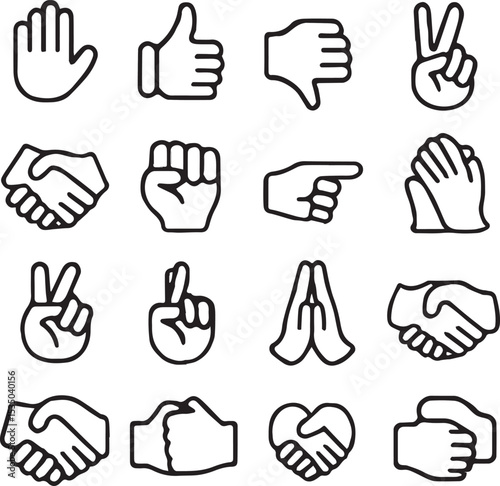 Hand Finger Line Art Icon Set Detailed Vector Illustrations