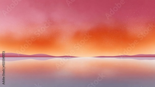 Serene sunset over a tranquil water surface reflecting vibrant hues of orange and pink.