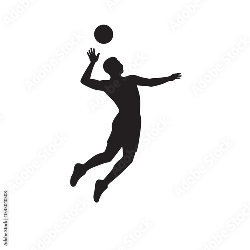 Silhouette of Volleyball Player Jumping to Hit the Ball