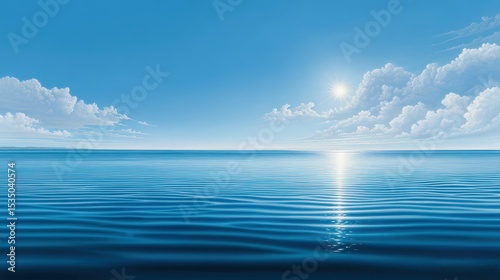 Serene ocean view with rippling water under a bright sky.