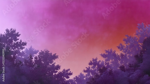 Serene twilight scene with purple hues and silhouetted trees against a colorful sky.