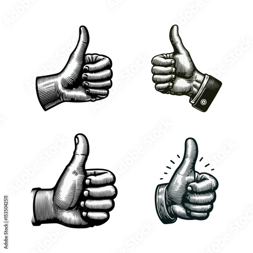 thumb up hand gesture engrave illustration logo icon