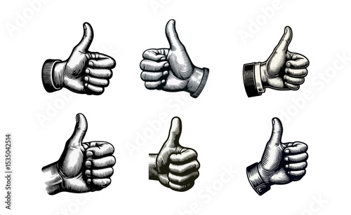 thumb up hand gesture engrave illustration logo icon