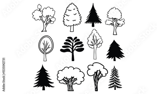 Collection of Tree Silhouettes for Various Applications