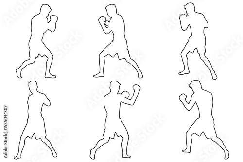  boxer silhouette . set of silhouette of boxer with outline stroke