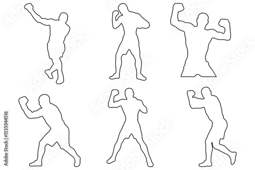  boxer silhouette . set of silhouette of boxer with outline stroke