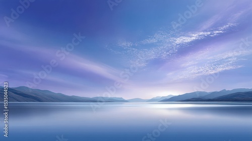 Serene twilight over a tranquil lake reflecting a blue sky.
