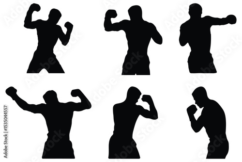 Boxer Silhouette Vector Set . Silhouettes, Boxer Men Silhouettes.