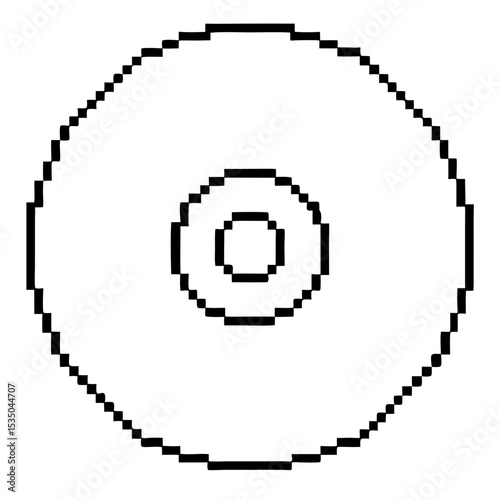 Stylized vinyl record illustration with pixelated details on transparent background