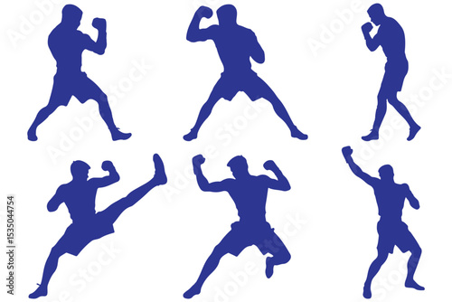 Boxer silhouette in different pose. Boxer silhouette.