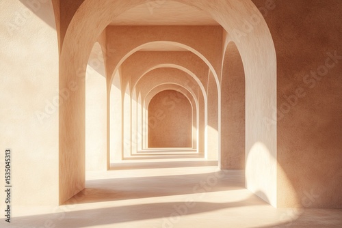 Sunlit sandstone arches in diminishing perspective