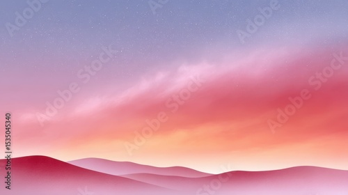 A tranquil sunset over rolling hills, blending shades of pink and purple in the sky.