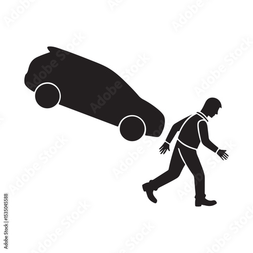 Car Knock Down Pedestrian. Flat Vector Icon on white background