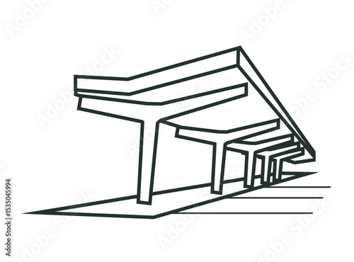 Bus stop vector line art illustration. Public transport station, bus terminal. Vector outline isolated illustration on white background