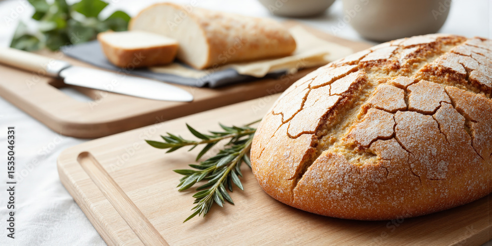 custom made wallpaper toronto digitalA fresh loaf of sourdough bread with a perfectly cracked crust, sitting on a cutting board surrounded by a few