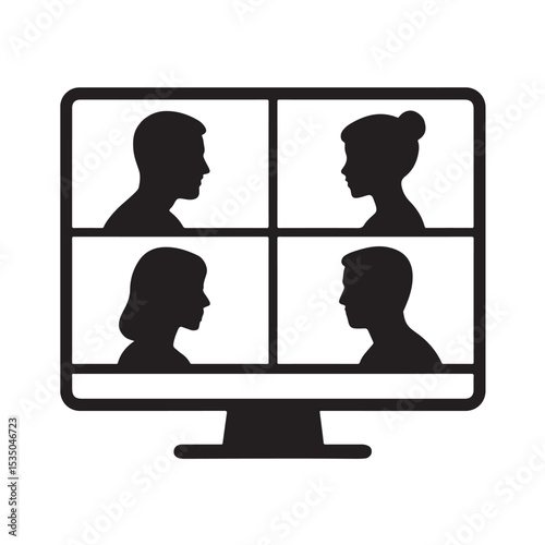Virtual Meeting with Four People Displayed on Computer Monitor Screen