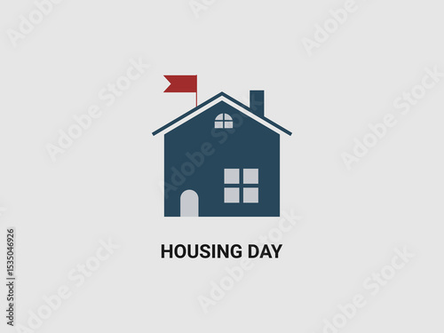 A simplified blue house icon with a red flag on its roof