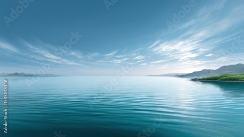 Serene seascape with tranquil waters and a clear blue sky.