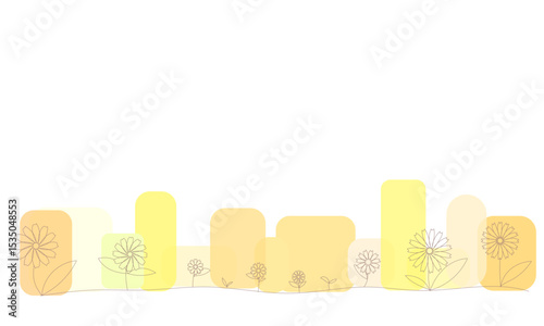 手描きのイラスト　ひまわりと風景