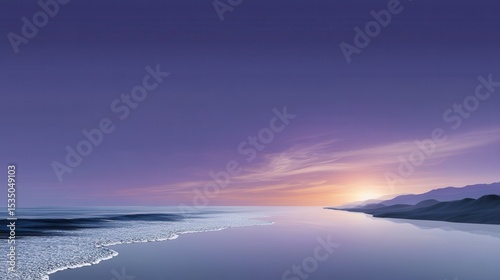 Serene ocean view at sunset with vibrant purple and orange sky.