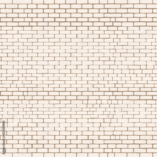 Seamless vector illustration of a white brick wall with brown grout lines.