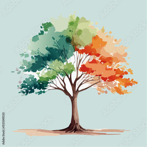Colorful illustration of a tree with vibrant leaves depicting the changing seasons
