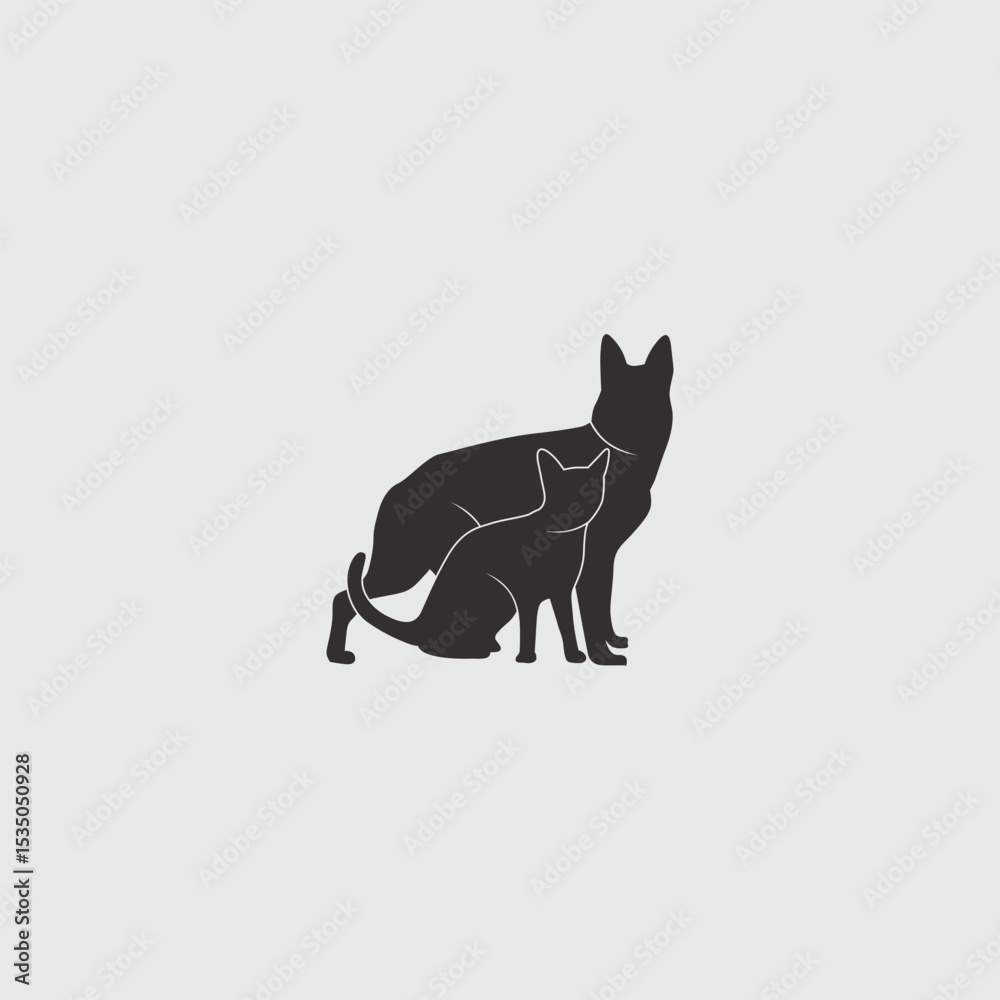Fototapeta premium Silhouetted dog and cat ,A serene illustration of a feline and canine duo