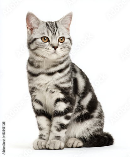 American shorthair cat | sitting | white background