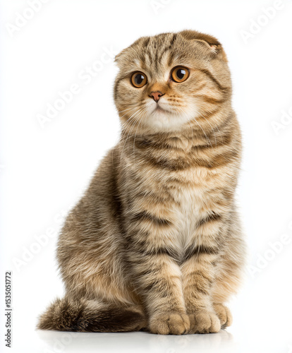 Scottish Fold Cata Scottish cat sitting | white background