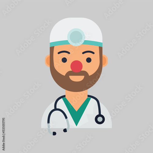 Funny Doctor Avatar Cartoon Illustration of a Physician with a Red Nose
