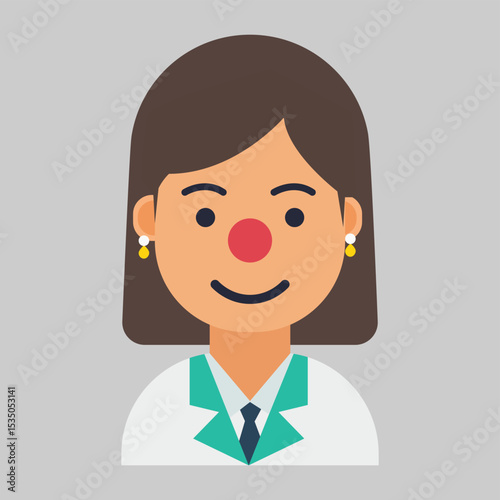 Woman Doctor with Red Nose A Flat Icon Design