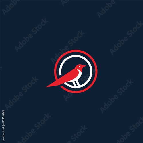 Free Download Elegant red bird illustration inside a circular frame, modern minimalist design - GFXLoad