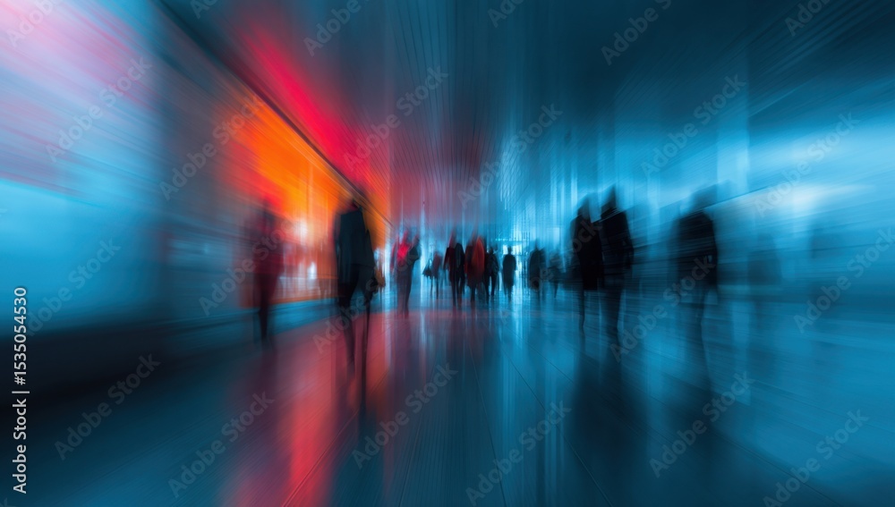 custom made wallpaper toronto digitalMotion Blurred Figures Walk in a Hallway with Abstract Lighting, Creating a Sense of Dynamic Energy and Speed