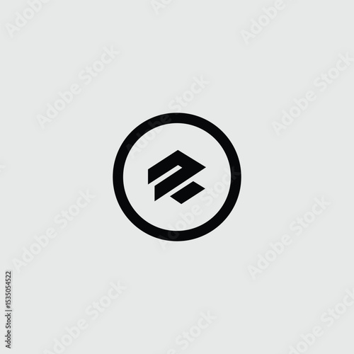 Geometric emblem design featuring angular shapes encircled in a round frame