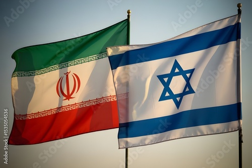 Iran and Israel Flags Side by Side with Fabric Texture – Symbolic Contrast Illustration