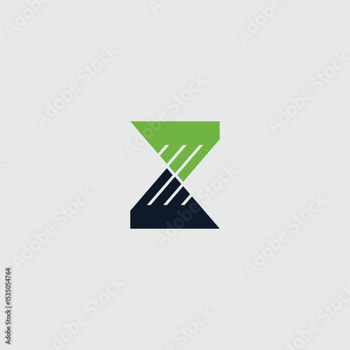 Z letter Green and dark blue hourglass logo concept with parallel lines design